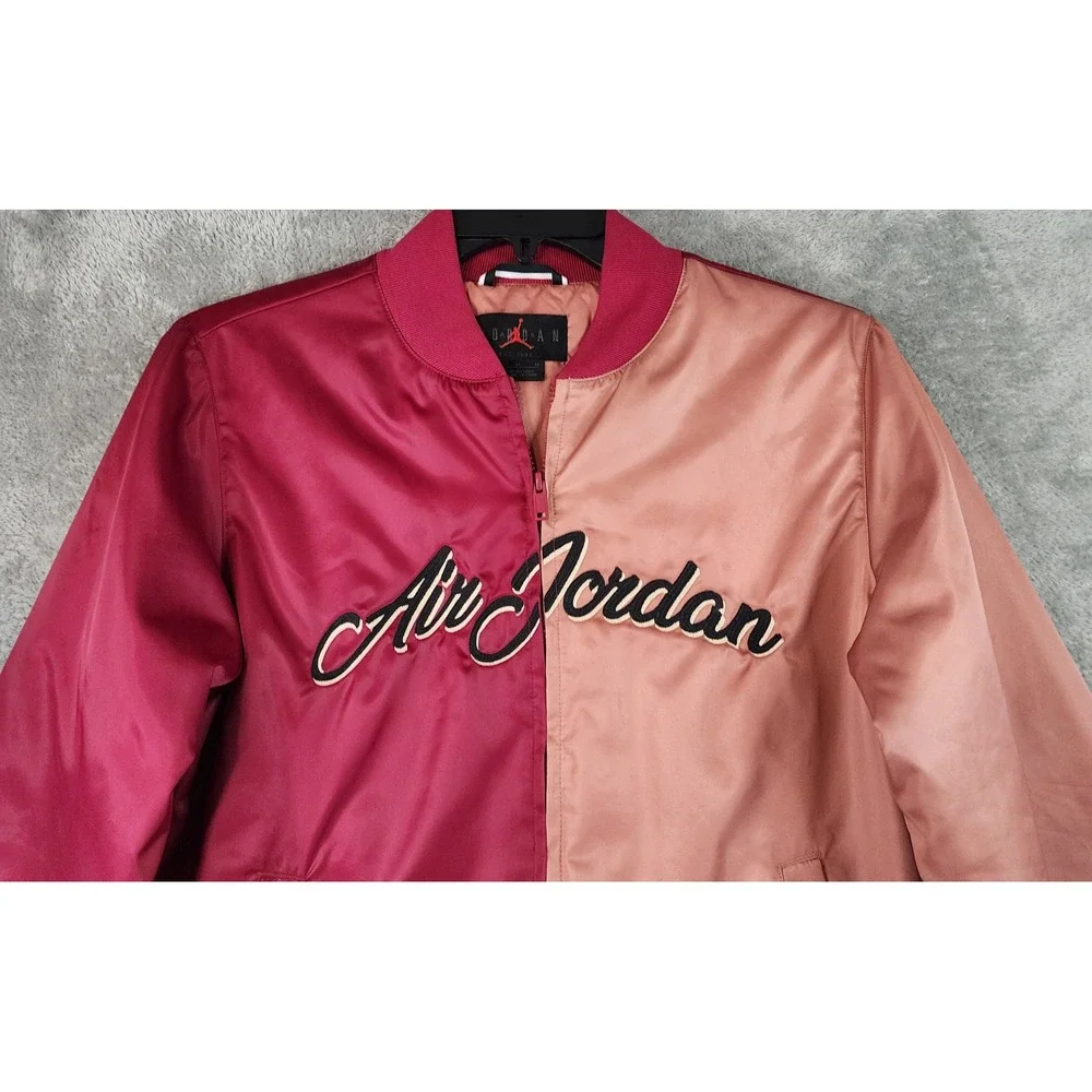 Jordan Flight Bomber Jacket Mens Medium Burgundy Pink Colorblock Zip Streetwear